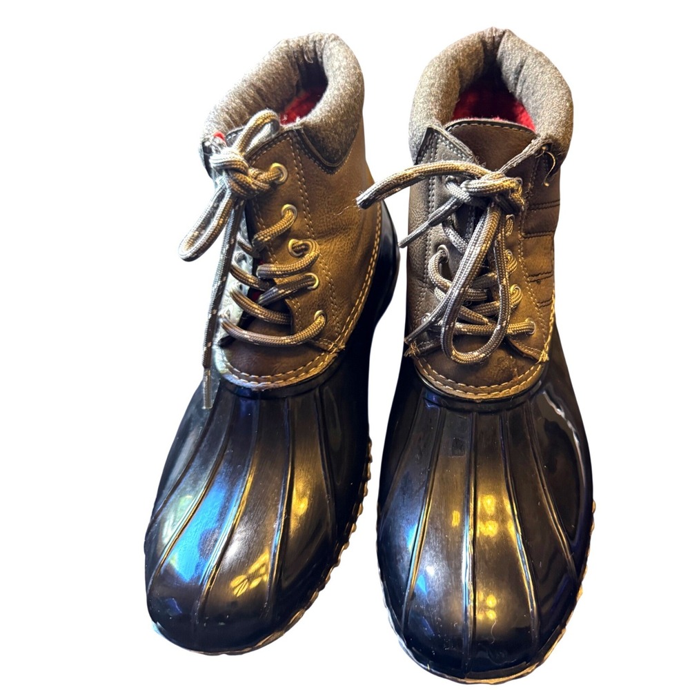 Tommy Hilfiger Duck Boots Black Lace Up Winter Rain Ankle Booties Size 9